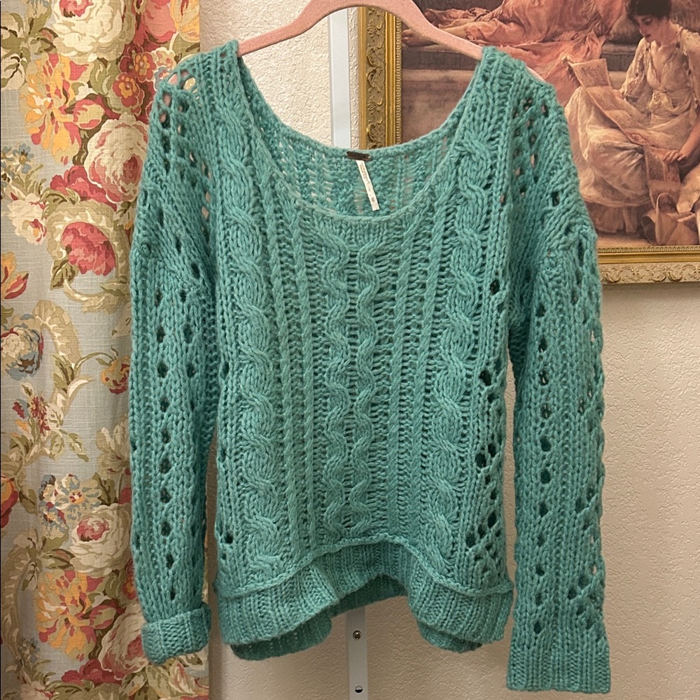 Free People Seafoam Cable Knit Sweater